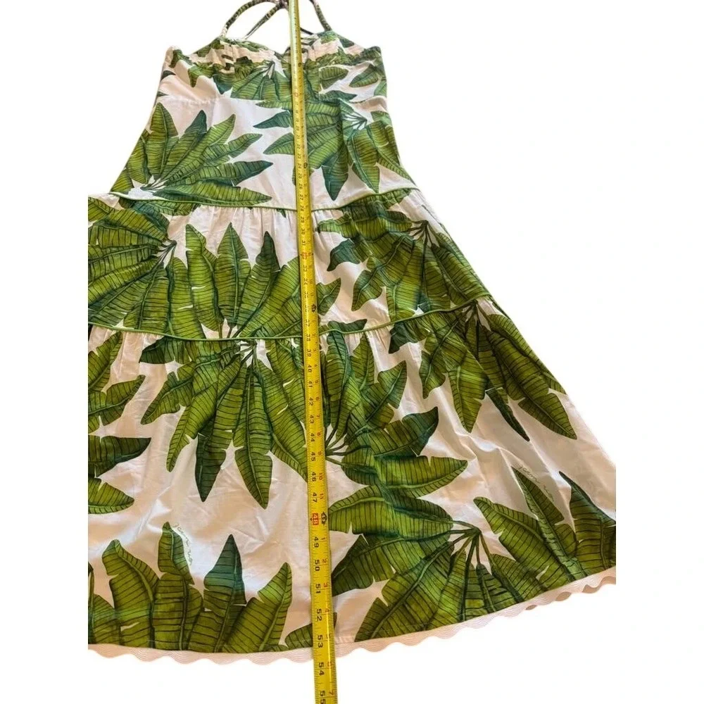Farm Rio Green Banana Leaf Tiered Midi Dress XL Tropical Beaded Straps Scalloped - Picture 8 of 10